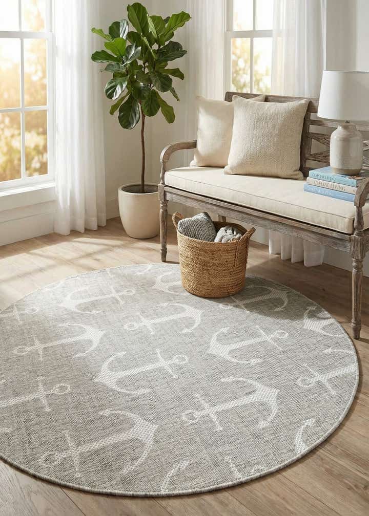 5' 3 x 5' 3 Easy-Clean Coastal Indoor / Outdoor Round Rug