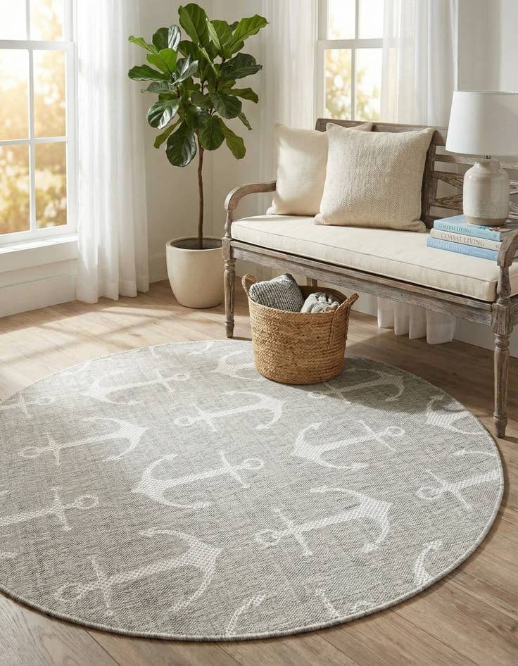 Detail image of 5' 3 x 5' 3  Washable Coastal Indoor / Outdoor Round Rug
