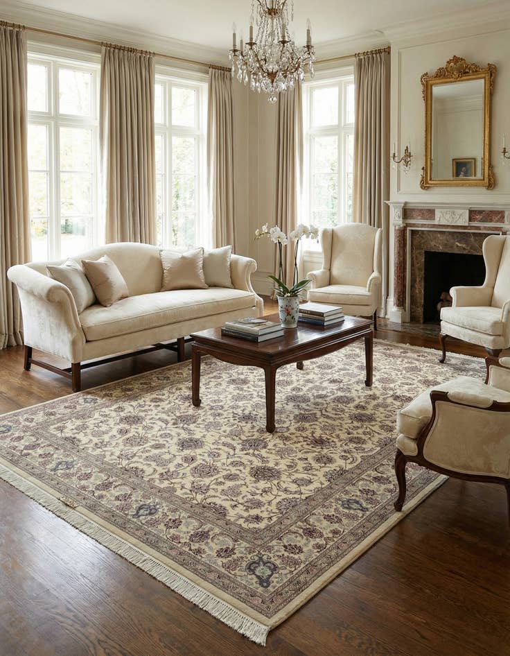 Detail image of  6' 5 x 9' 8  Hand Knotted Ghom Silk Persian Rug