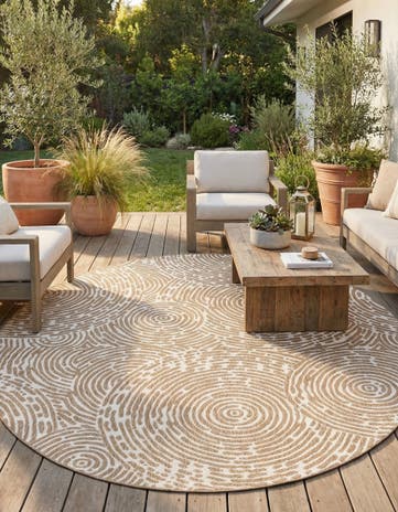 Taupe Easy-Clean Modern Indoor / Outdoor Round Rug