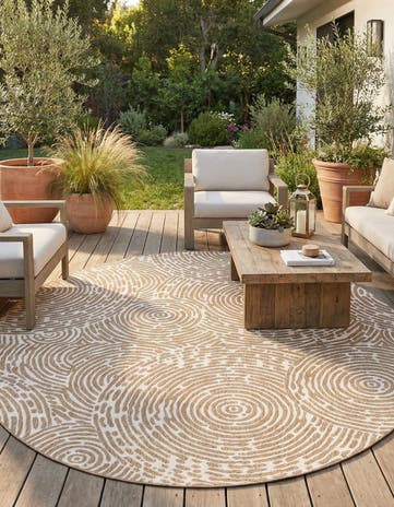 Taupe Easy-Clean Modern Indoor / Outdoor Round Rug