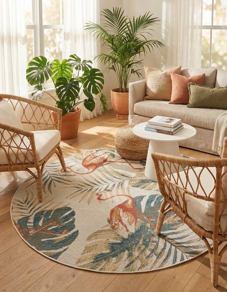 Detail image of  7' 10 x 7' 10  Washable Baja Indoor / Outdoor Round Rug