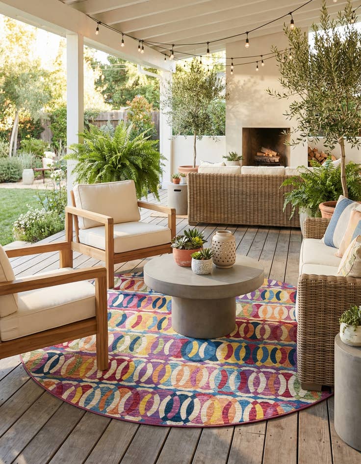 Detail image of  7' 10 x 7' 10  Washable Modern Indoor / Outdoor Round Rug