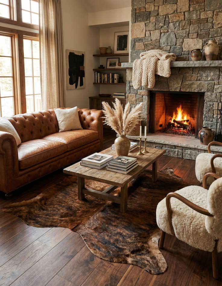 Detail image of 5' x 5' 6 Cowhide Leather Square Rug