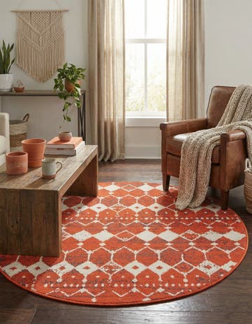 Rust Red Easy-Clean Lattice Indoor / Outdoor Round Rug