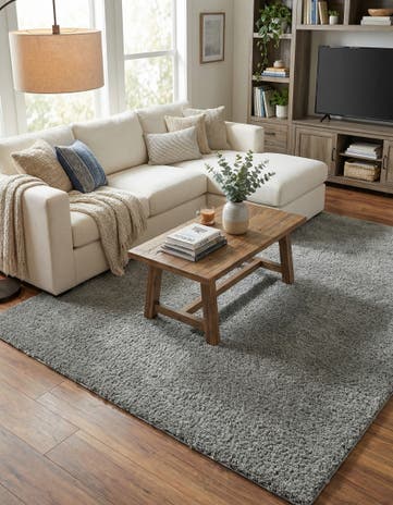 Cloud Gray Soft Solid Shag Square Rug