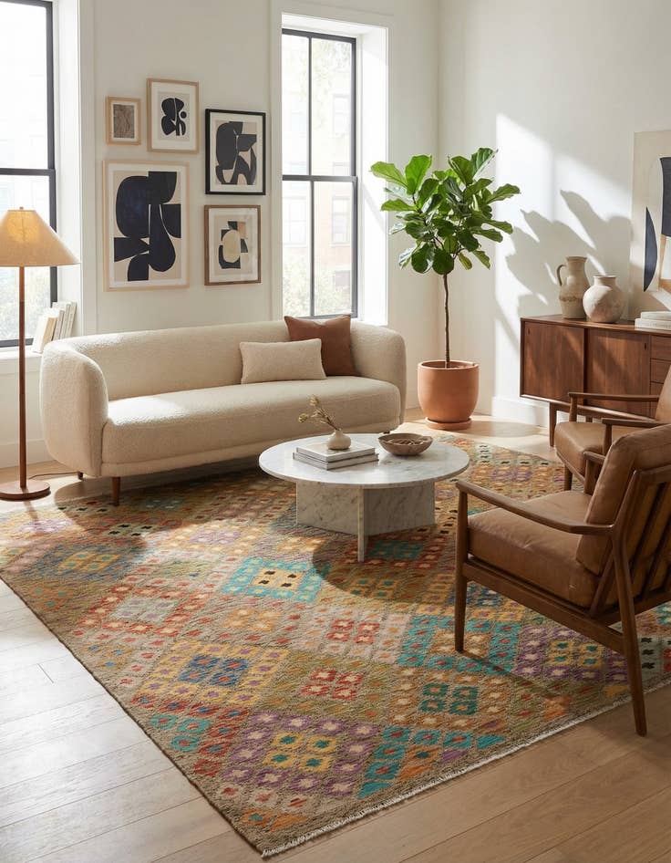 Detail image of 6' 6 x 8' 4  Hand Woven Kilim Modern Wool Rug