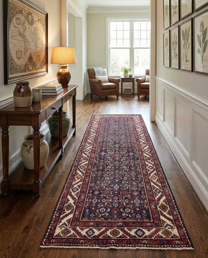 3' 7 x 10' 2 Hand Knotted Hossainabad Persian Wool Runner Rug