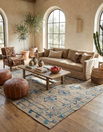 6' 10 x 8' 8 Hand Woven Kilim Suzani Wool Rug