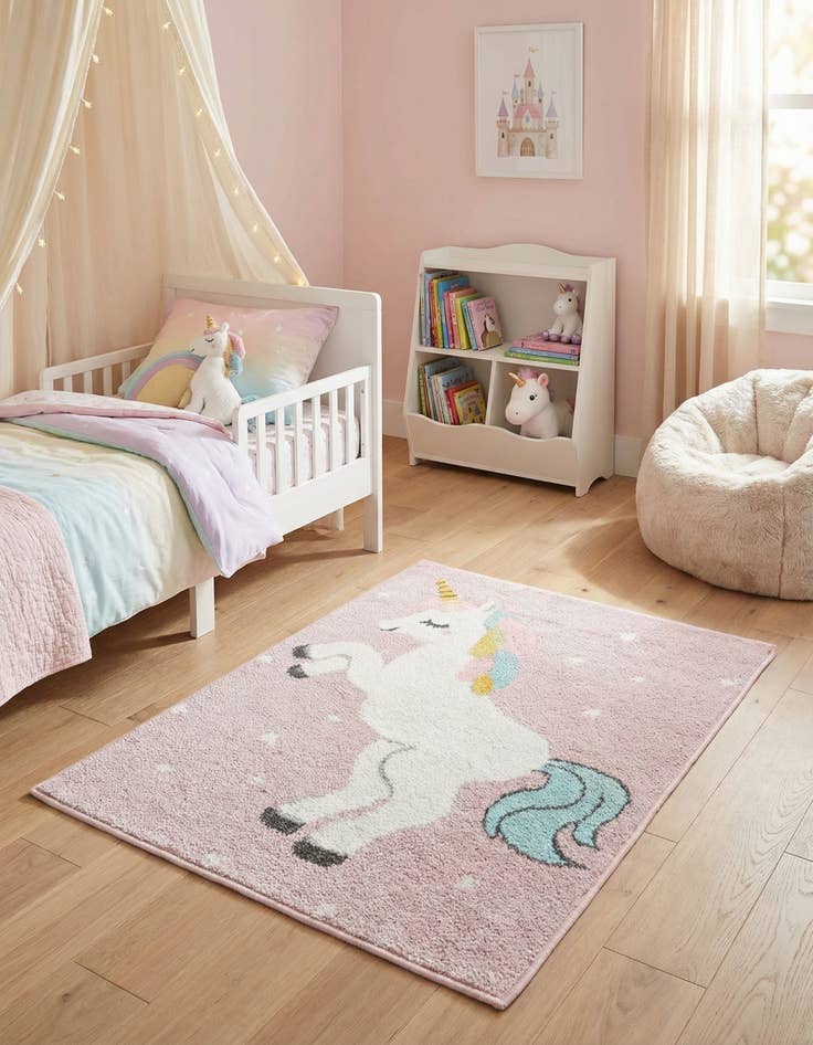 Detail image of  2' 2 x 2' 11 Unicorn Whimsy Kids Rug
