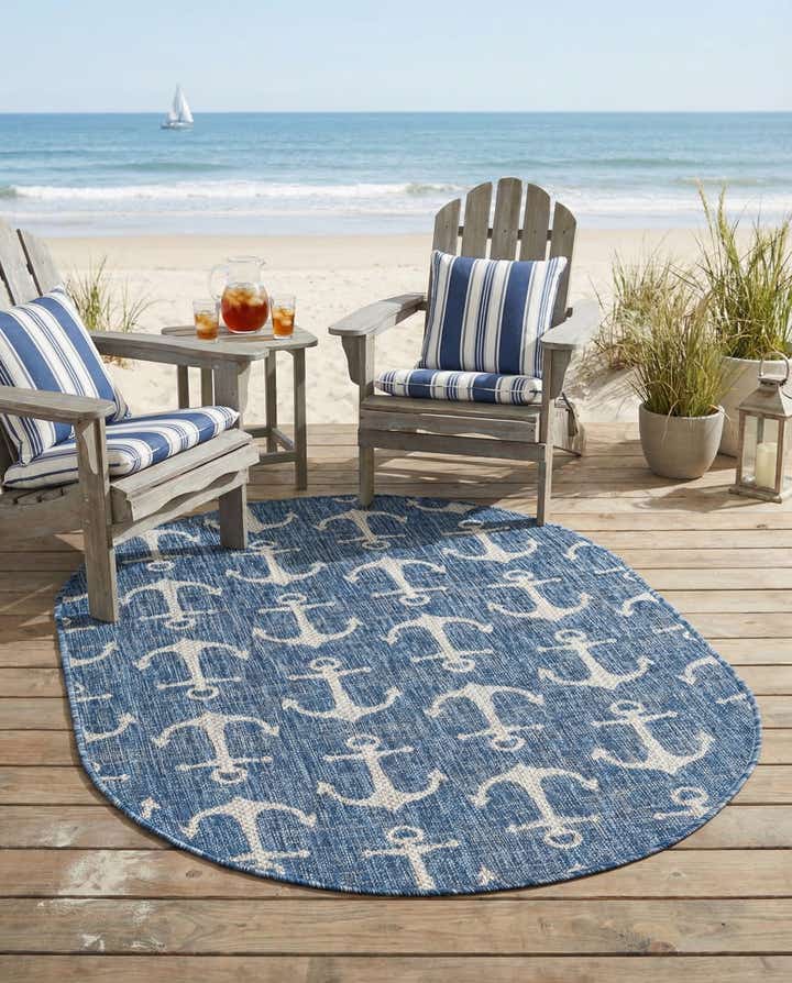 3' x 5' 3 Easy-Clean Coastal Indoor / Outdoor Oval Rug