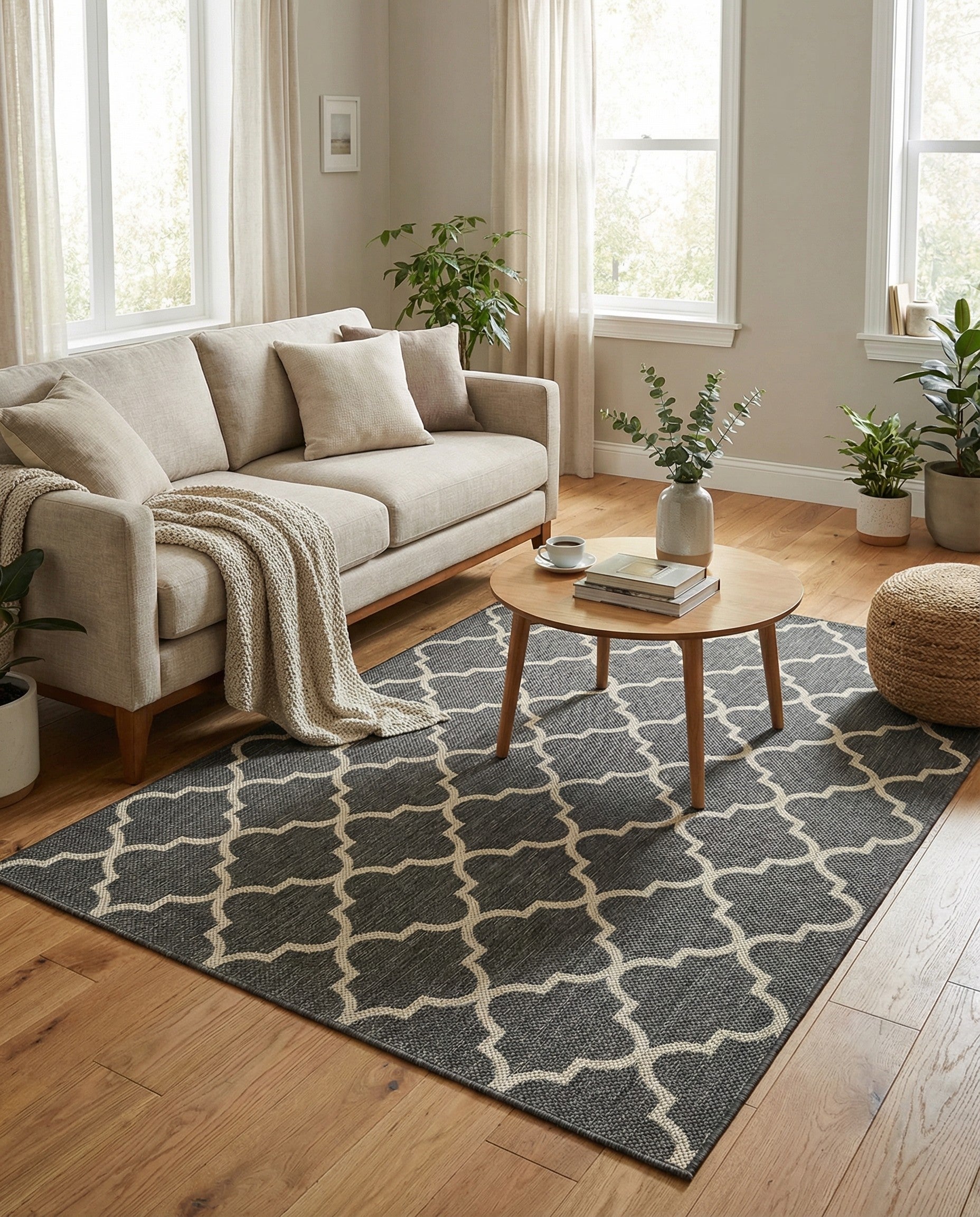  5' 3 x 7'  Washable Lattice Indoor / Outdoor Rug