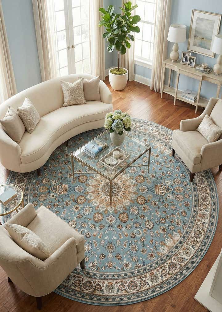 10' x 10' Easy-Clean Traditional Indoor / Outdoor Round Rug