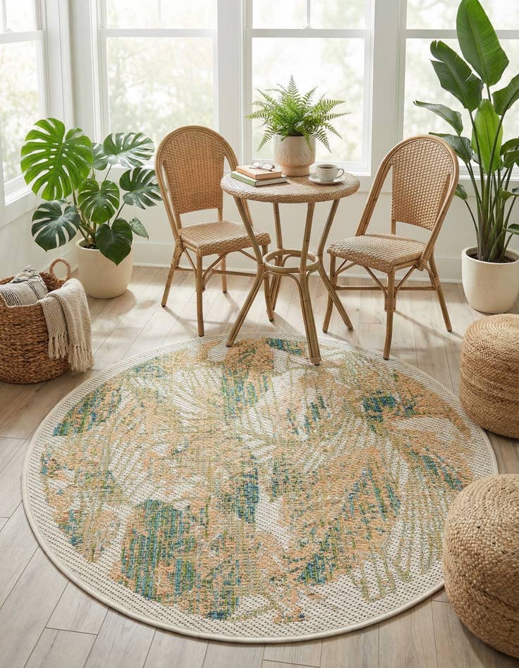 Detail image of  3' 3 x 3' 3  Washable Baja Indoor / Outdoor Round Rug