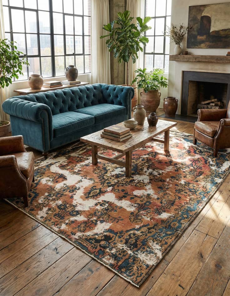 Detail image of 5' 10 x 8'  Hand Knotted Ultra Vintage Persian Wool Rug