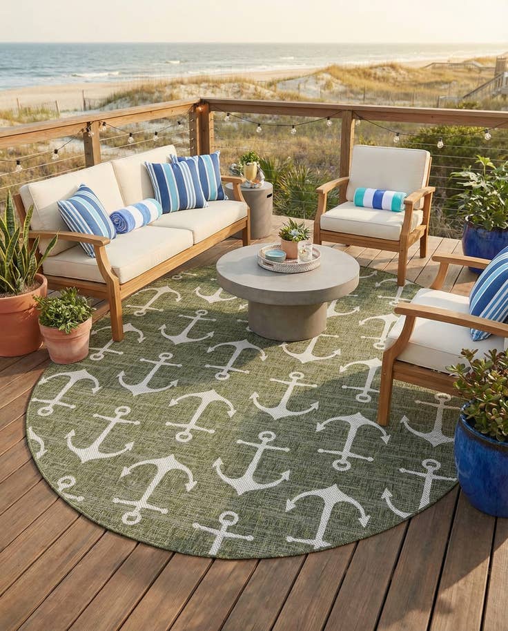 Detail image of 7' 10 x 10' Easy-Clean Coastal Indoor / Outdoor Oval Rug