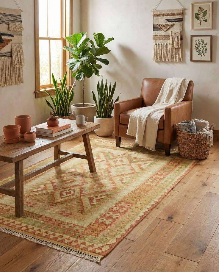 Detail image of 4' 7 x 6' 7 Hand Woven Kilim Waziri Wool Rug