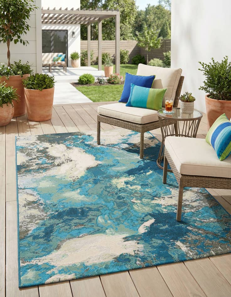 Detail image of 4' 1 x 6' 1  Washable Modern Indoor / Outdoor Rug