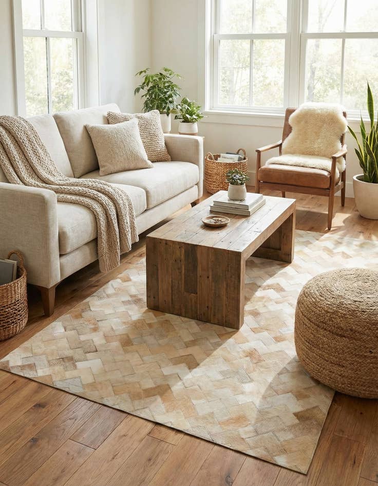 Detail image of 4' 1 x 6' 1 Cowhide Stocks Rug