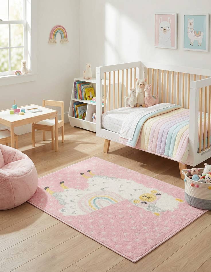 Detail image of 2' 2 x 3' Llama Whimsy Kids Rug