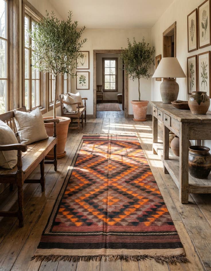 Detail image of 4' 7 x 12' 2  Hand Woven Kilim Fars Wool Runner Rug