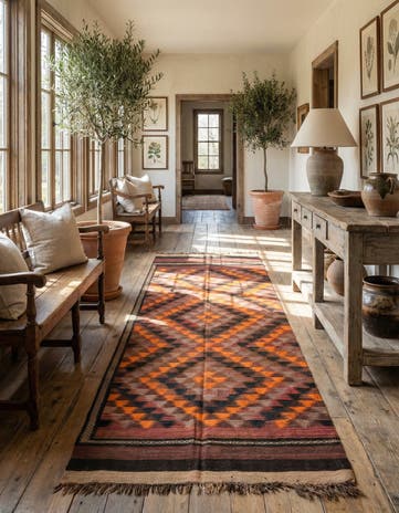 4' 7 x 12' 2 Hand Woven Kilim Fars Wool Runner Rug