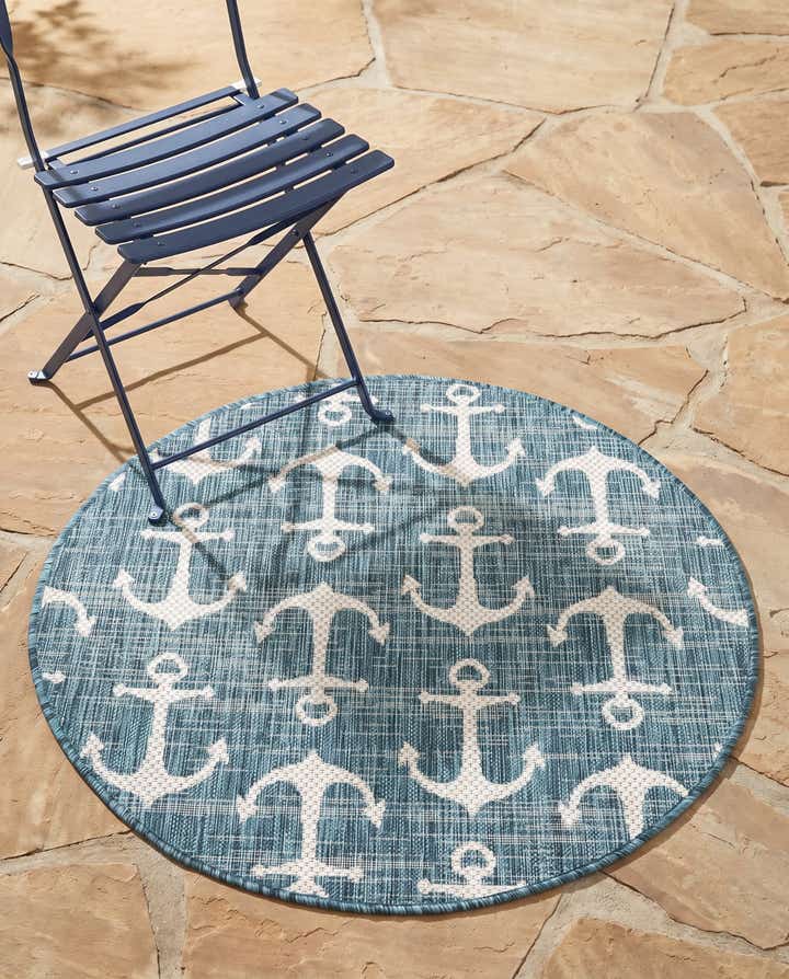 3' x 3' Easy-Clean Coastal Indoor / Outdoor Round Rug