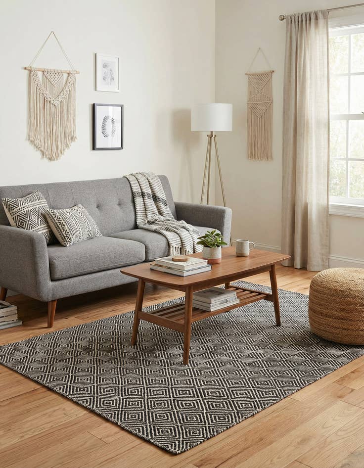 Detail image of 4' 1 x 6' 1  Hand Woven Geo Trellis Flatweave Rug