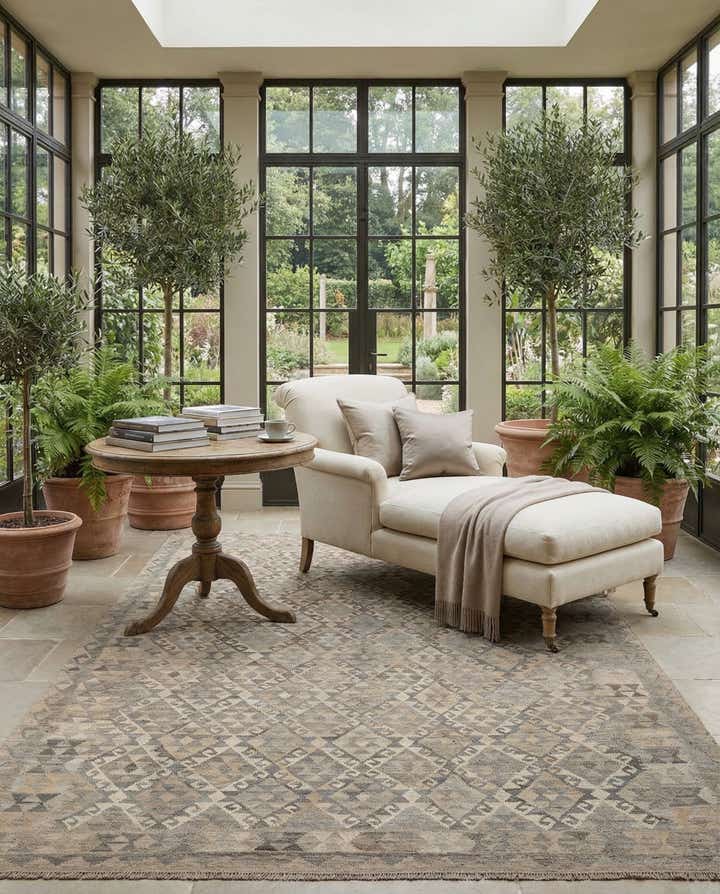 6' 9 x 9' 8 Hand Woven Kilim Maymana Wool Rug