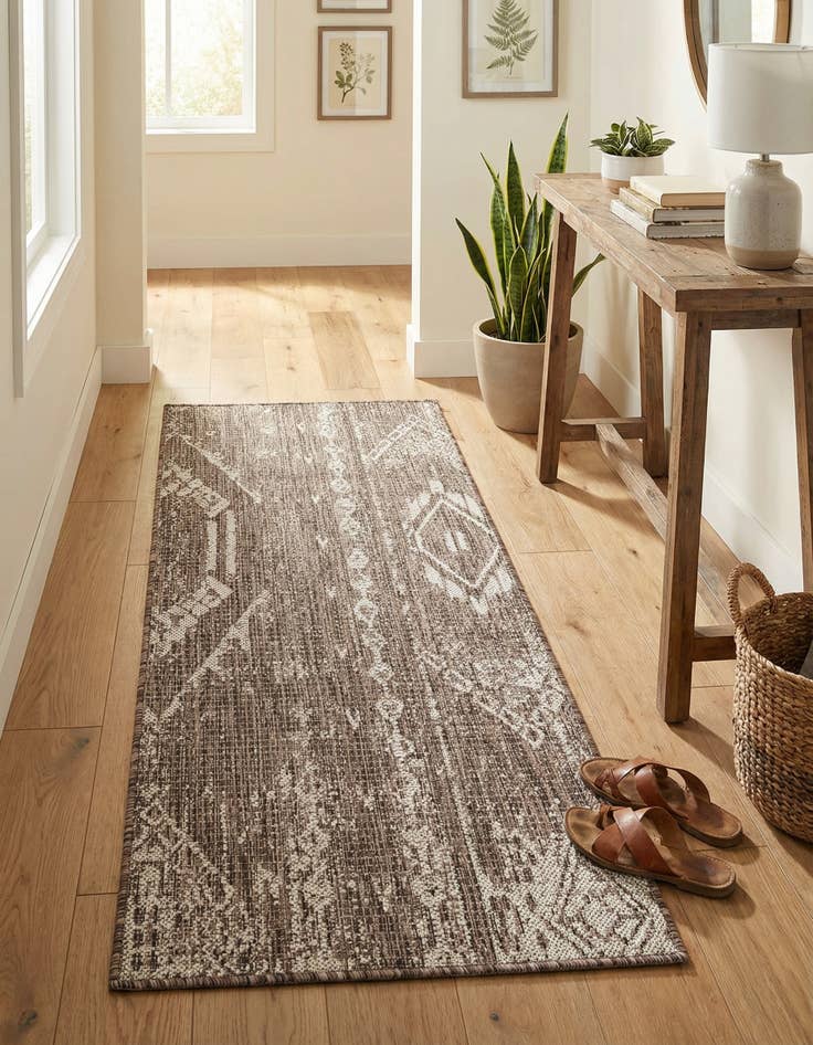 Detail image of 2' x 4'  Washable Bohemian Indoor / Outdoor Runner Rug