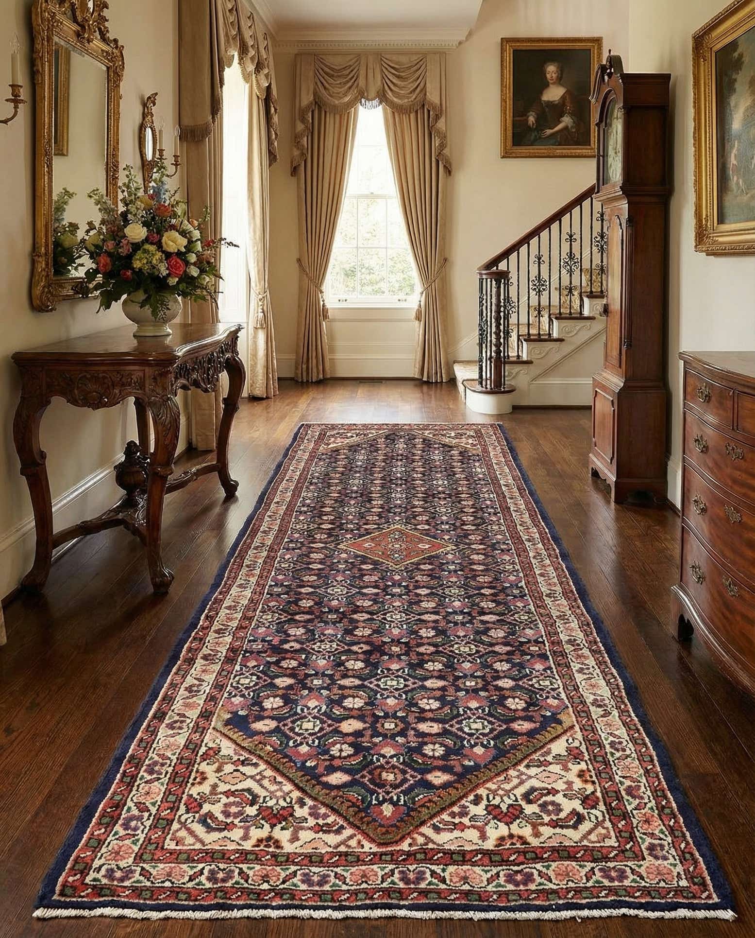 105cm x 320cm Hand Knotted Farahan Persian Wool Runner Rug
