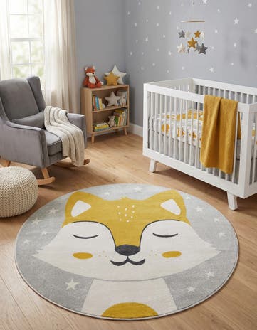 7' 10 x 7' 10 Fox Whimsy Kids Round Rug