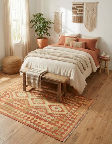 3' 7 x 5' Hand Woven Kilim Waziri Wool Rug