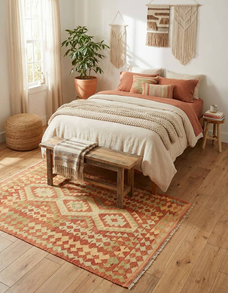 Detail image of  3' 7 x 5'  Hand Woven Kilim Waziri Wool Rug