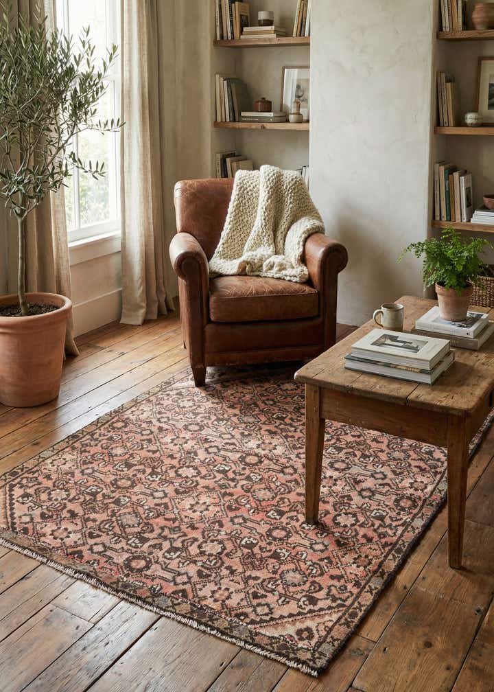 4' 1 x 4' 10 Hand Knotted Ultra Vintage Persian Wool Square Rug
