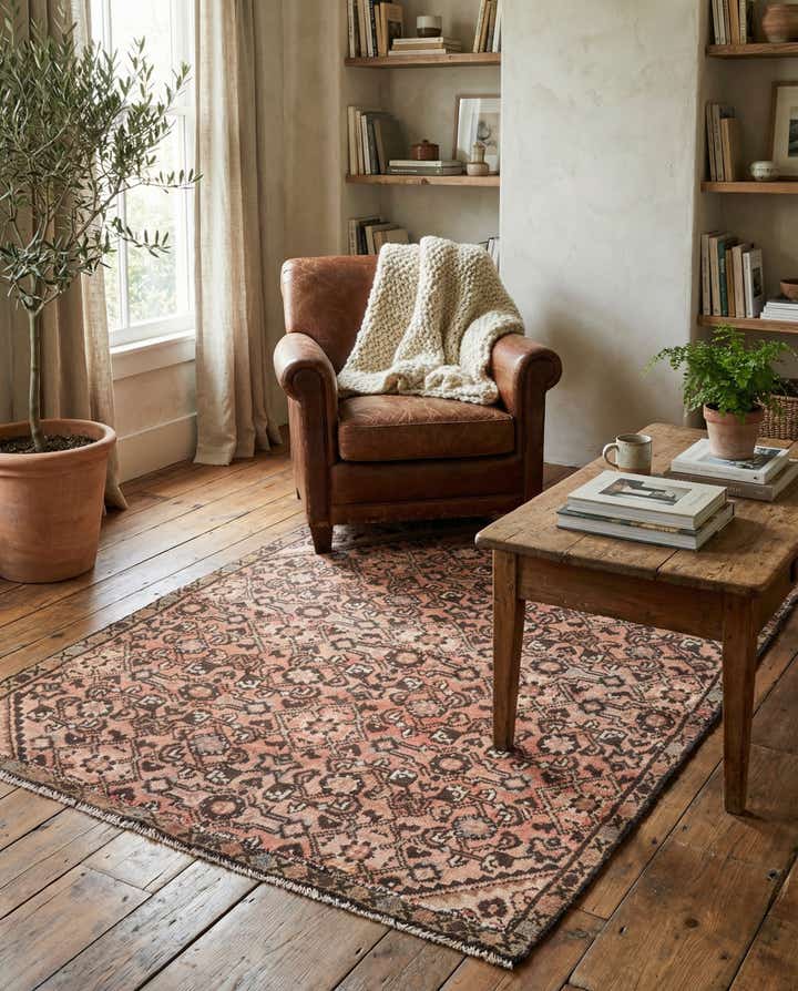 4' 1 x 4' 10 Hand Knotted Ultra Vintage Persian Wool Square Rug