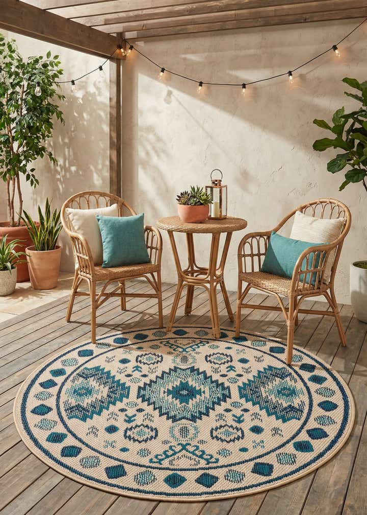 4' x 4' Easy-Clean Baja Indoor / Outdoor Round Rug