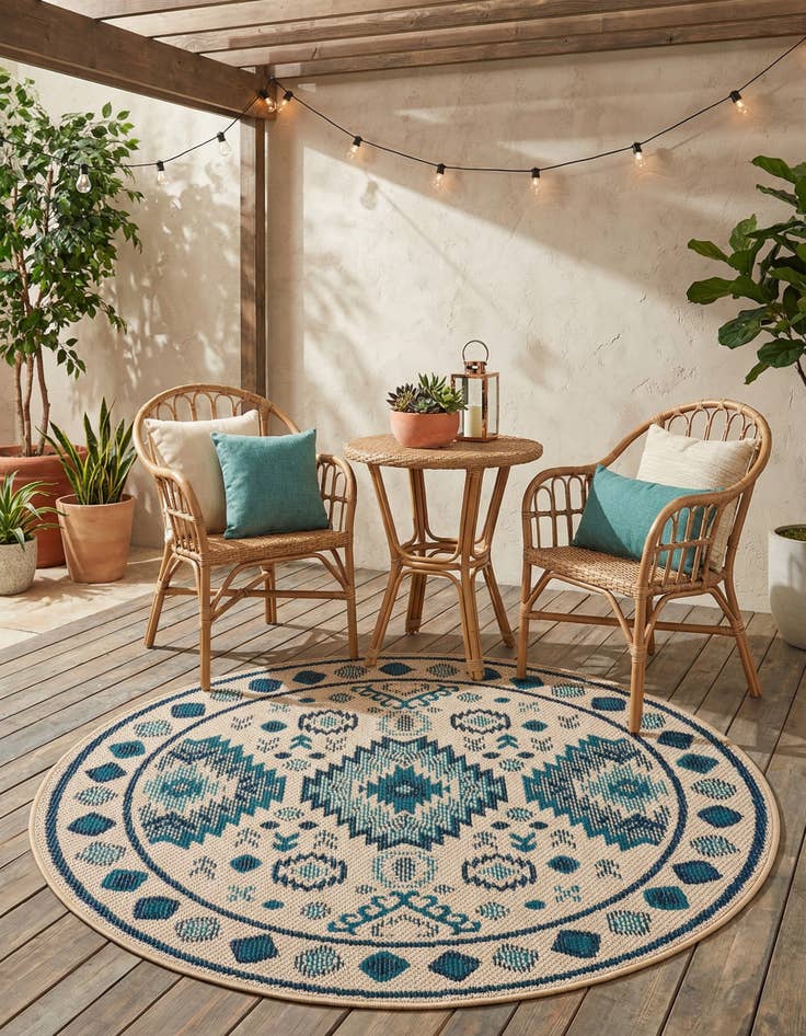 Detail image of 4' x 4'  Washable Baja Indoor / Outdoor Round Rug