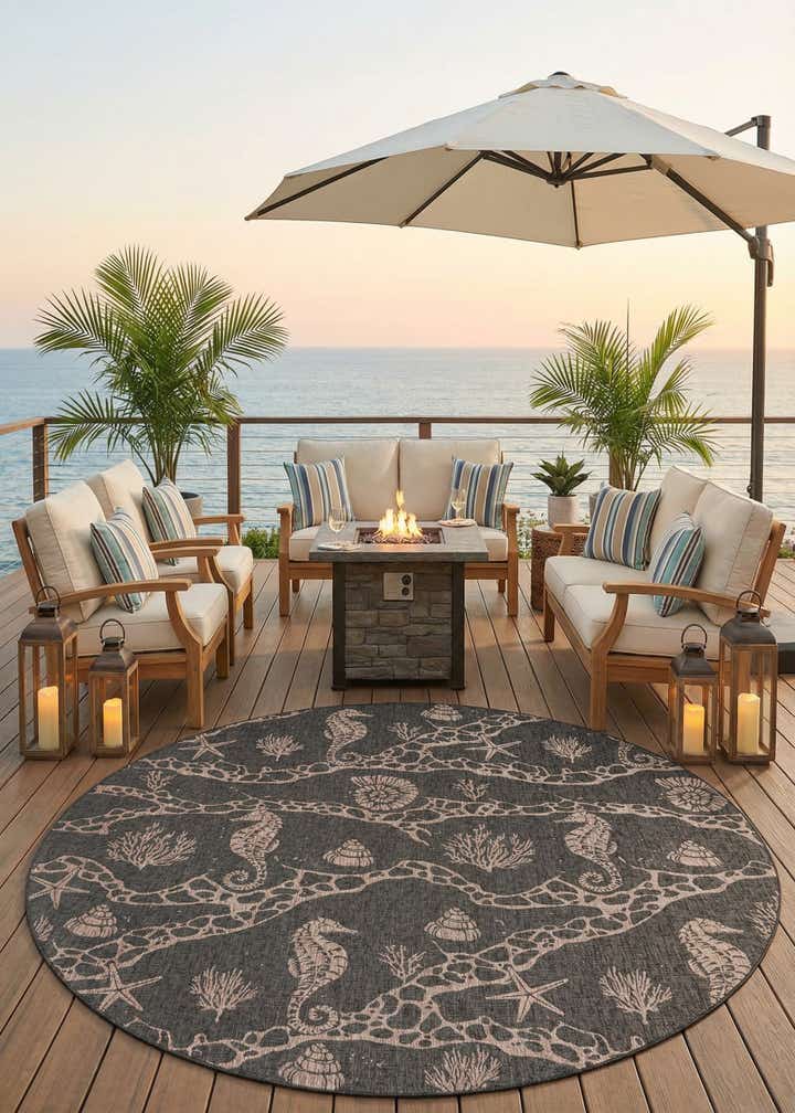 13' x 13' Easy-Clean Coastal Indoor / Outdoor Round Rug