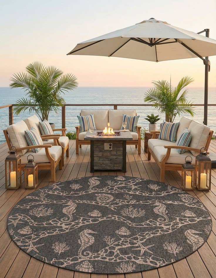 Detail image of  13' x 13'  Washable Coastal Indoor / Outdoor Round Rug