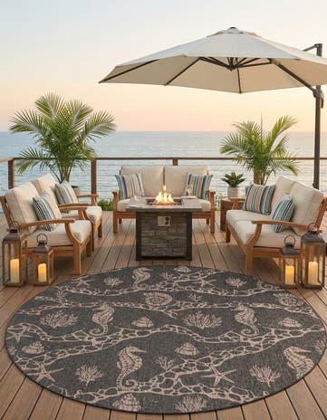 13' x 13' Easy-Clean Coastal Indoor / Outdoor Round Rug