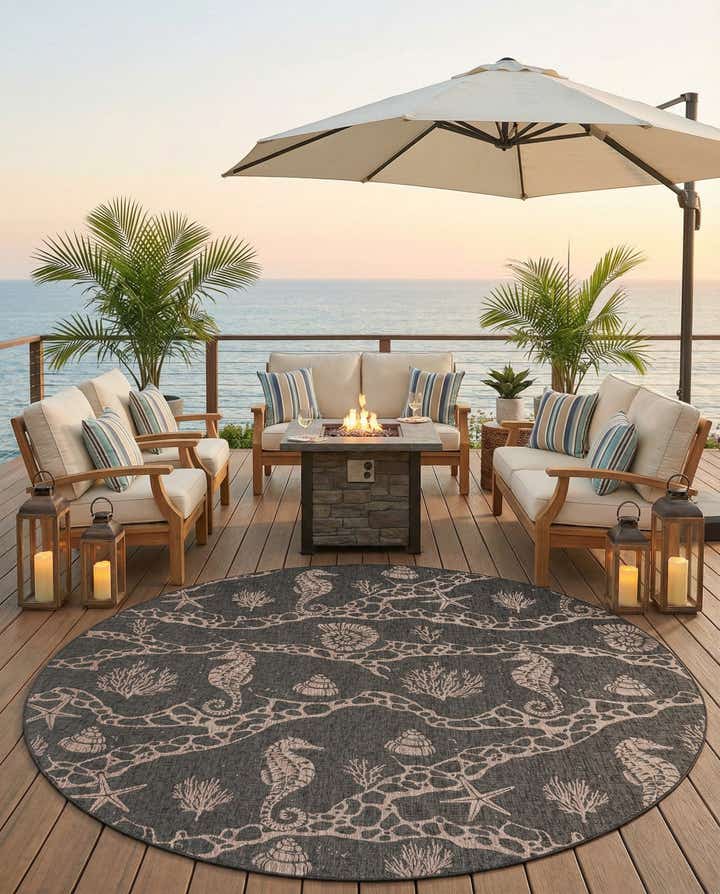 13' x 13' Easy-Clean Coastal Indoor / Outdoor Round Rug