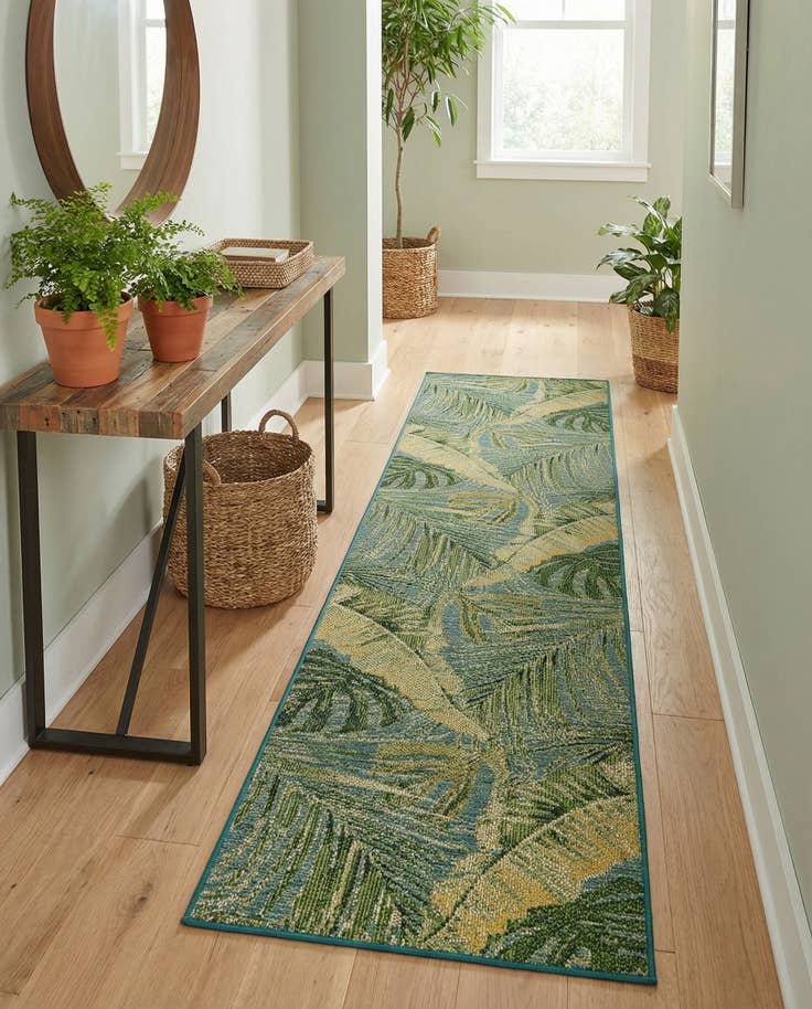 Detail image of 2' 7 x 12' Easy-Clean Botanical Indoor / Outdoor Runner Rug