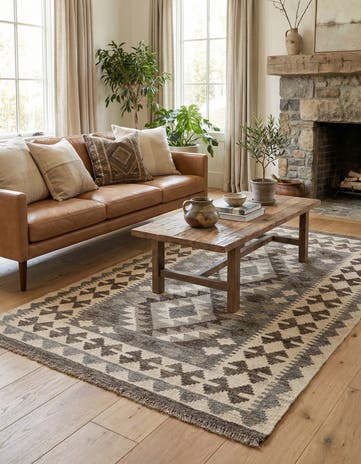 3' 3 x 4' 11 Hand Woven Kilim Maymana Wool Rug