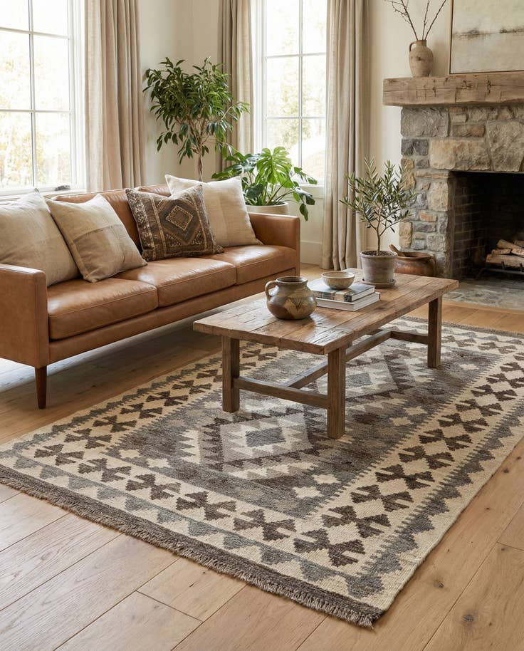 Detail image of 3' 3 x 4' 11 Hand Woven Kilim Maymana Wool Rug