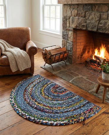  2' 2 x 3' 7  Hand Braided Chindi Hearth Rug