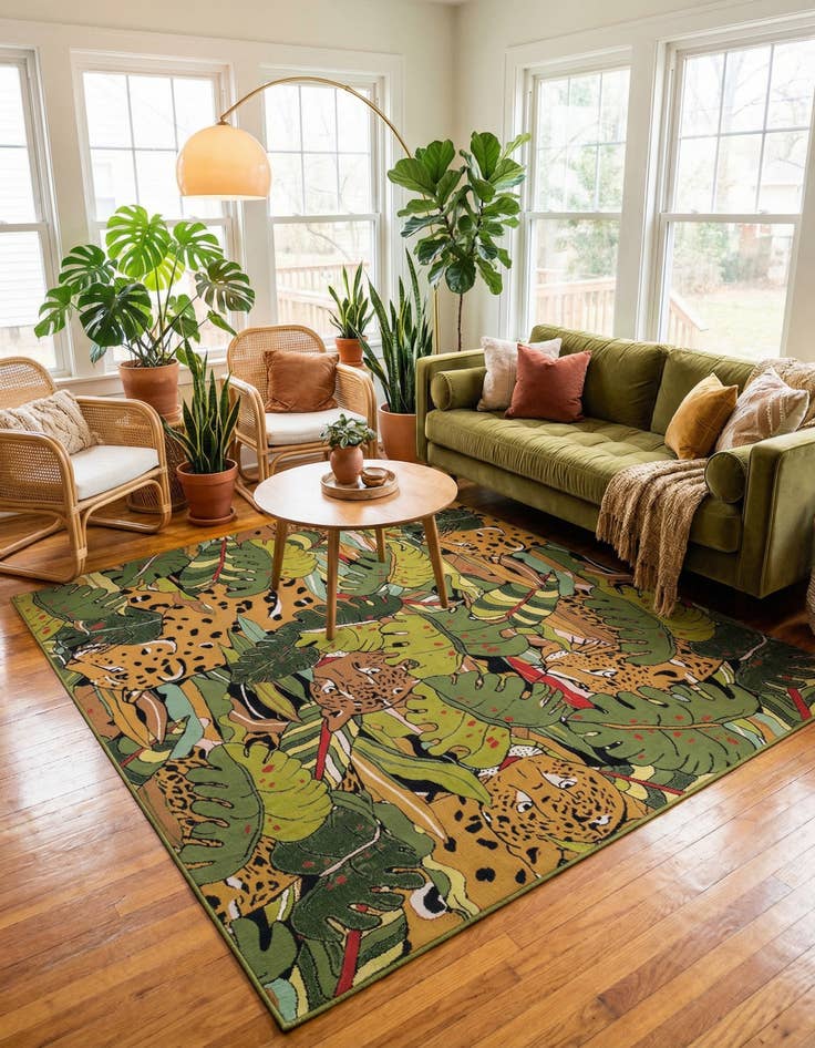 Detail image of  7' 10 x 7' 10  Washable Botanical Indoor / Outdoor Square Rug