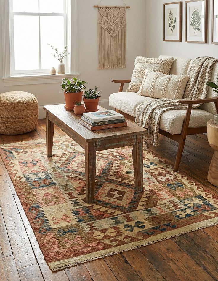 Detail image of 3' 2 x 4' 10  Hand Woven Kilim Maymana Wool Rug