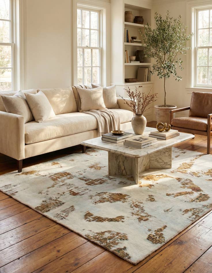 Detail image of 5' 9 x 6'  Hand Knotted Ultra Vintage Persian Wool Square Rug