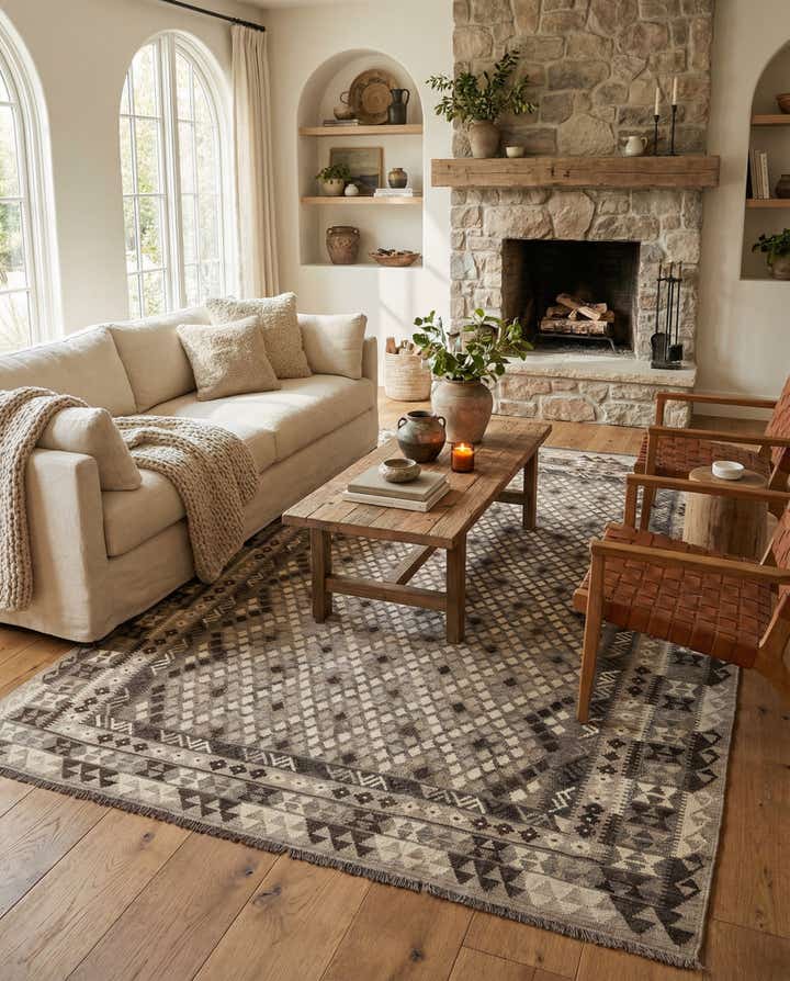 6' 9 x 10' 3 Hand Woven Kilim Maymana Wool Rug